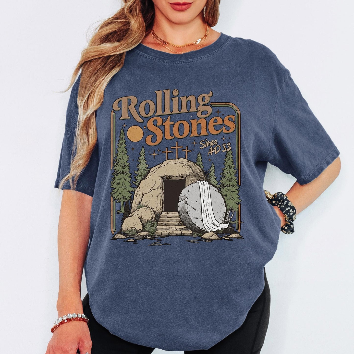 Rolling Stones Since AD 33 Comfort Colors® Shirt, Graphic Tee, Christian Easter Sunday Tshirt, Retro Aesthetic Oversized Faith Top
