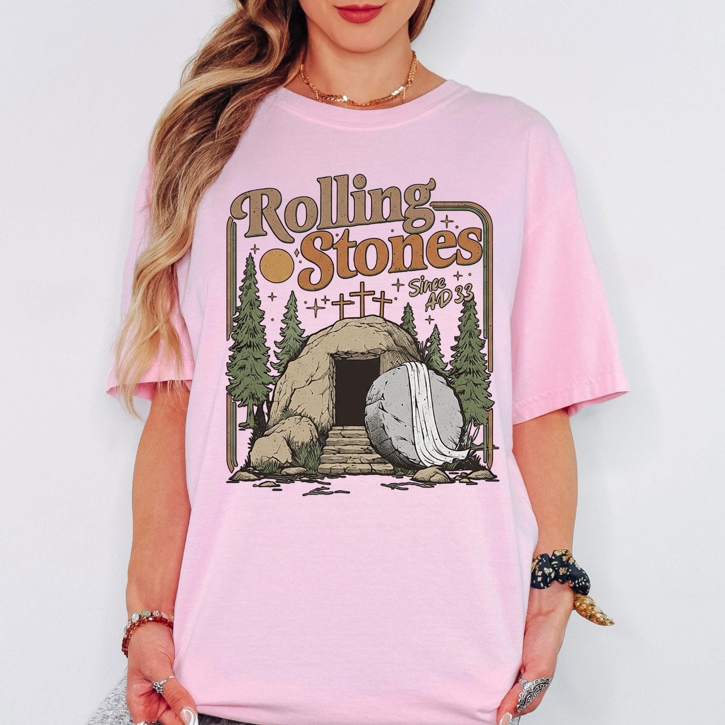 Rolling Stones Since AD 33 Comfort Colors® Shirt, Graphic Tee, Christian Easter Sunday Tshirt, Retro Aesthetic Oversized Faith Top