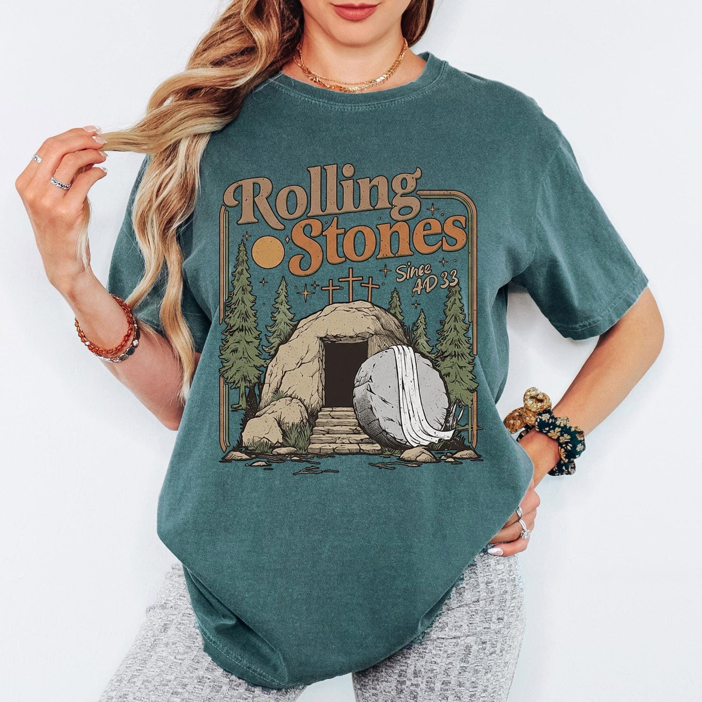 Rolling Stones Since AD 33 Comfort Colors® Shirt, Graphic Tee, Christian Easter Sunday Tshirt, Retro Aesthetic Oversized Faith Top