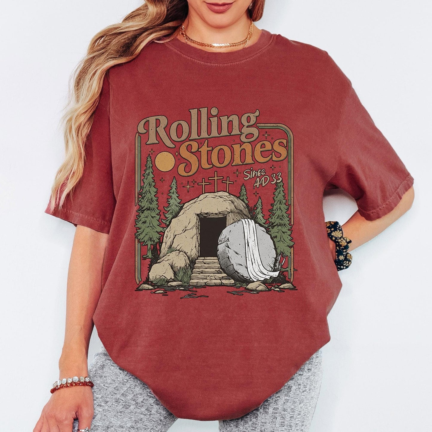 Rolling Stones Since AD 33 Comfort Colors® Shirt, Graphic Tee, Christian Easter Sunday Tshirt, Retro Aesthetic Oversized Faith Top