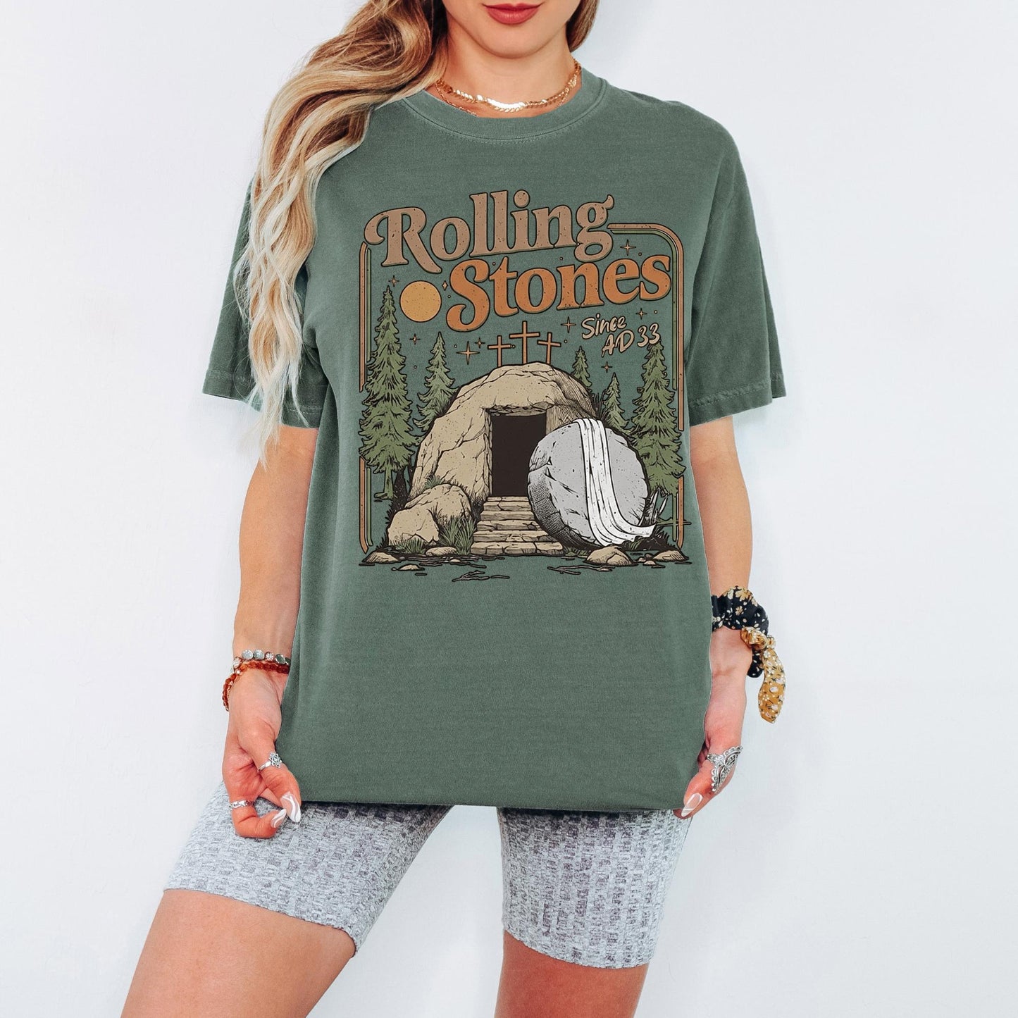 Rolling Stones Since AD 33 Comfort Colors® Shirt, Graphic Tee, Christian Easter Sunday Tshirt, Retro Aesthetic Oversized Faith Top