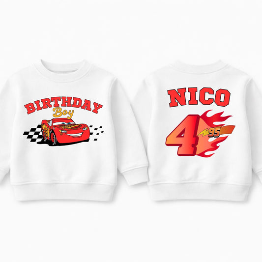 Personalized Disney Cars Birthday Sweatshirt, McQueen Bday Boy Sweat, Family Matching Pit Crew Hoodie