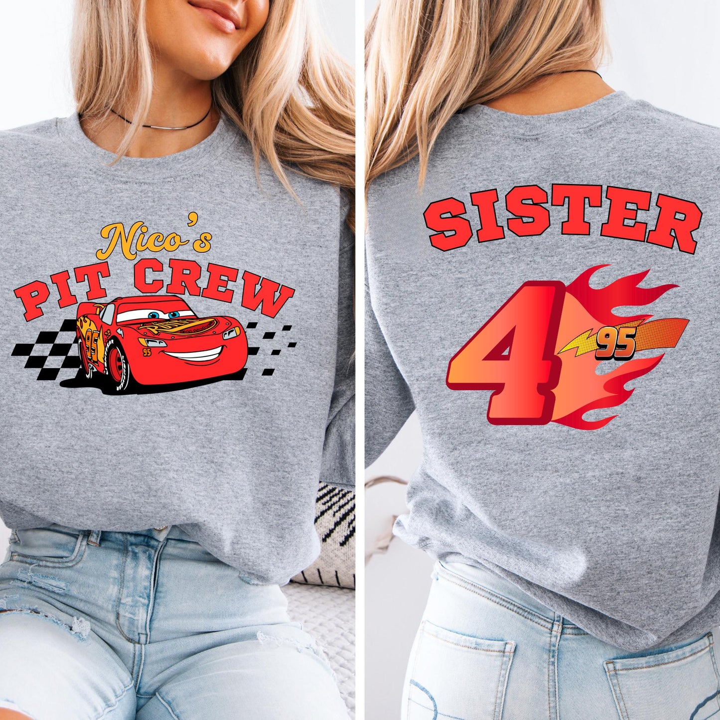 Personalized Disney Cars Birthday Sweatshirt, McQueen Bday Boy Sweat, Family Matching Pit Crew Hoodie