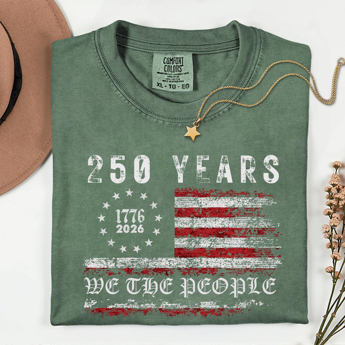 Retro USA 250 Years of Freedom Patriotic Flag T-Shirt