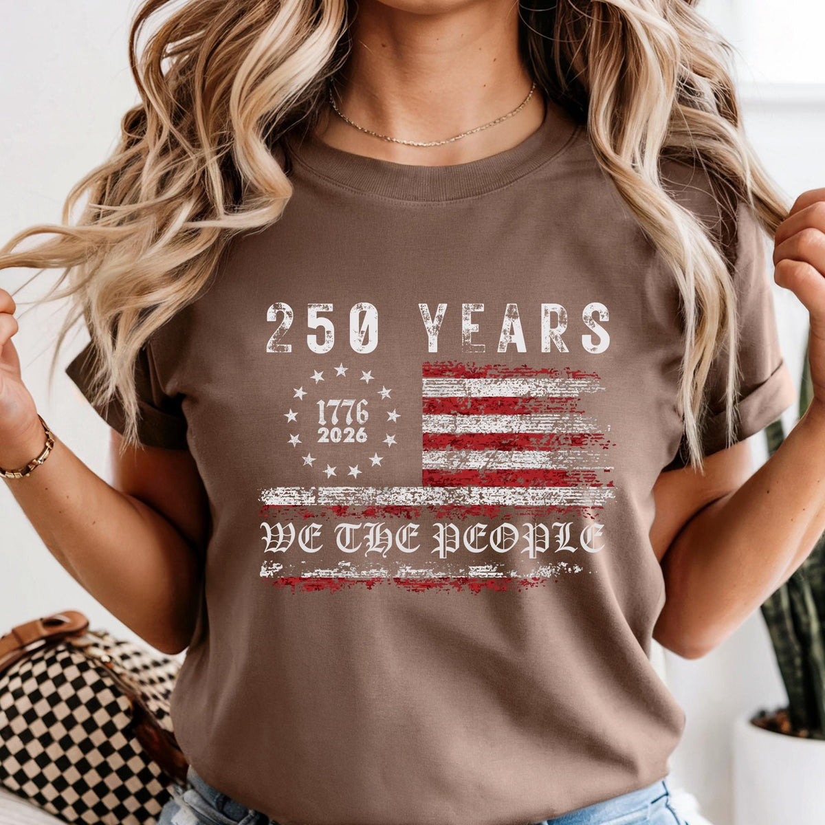 Retro USA 250 Years of Freedom Patriotic Flag T-Shirt