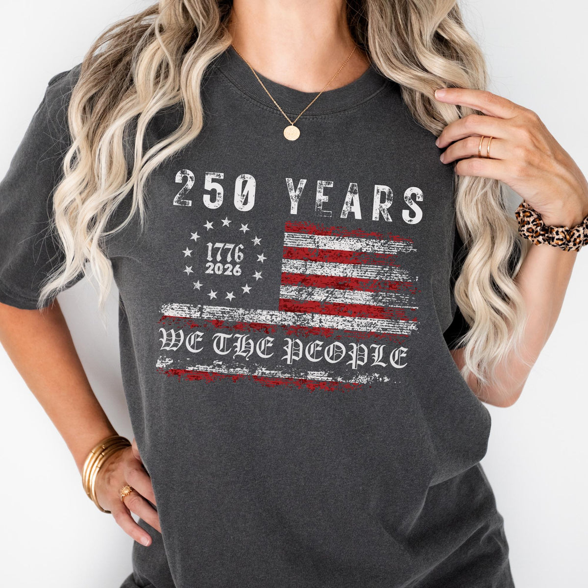 Retro USA 250 Years of Freedom Patriotic Flag T-Shirt