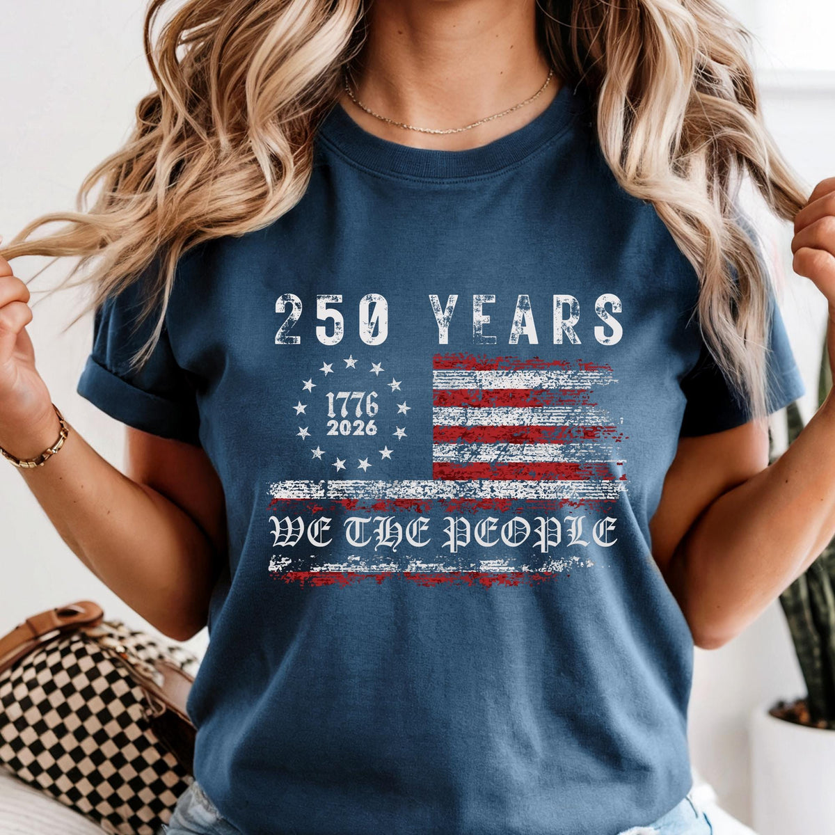 Retro USA 250 Years of Freedom Patriotic Flag T-Shirt