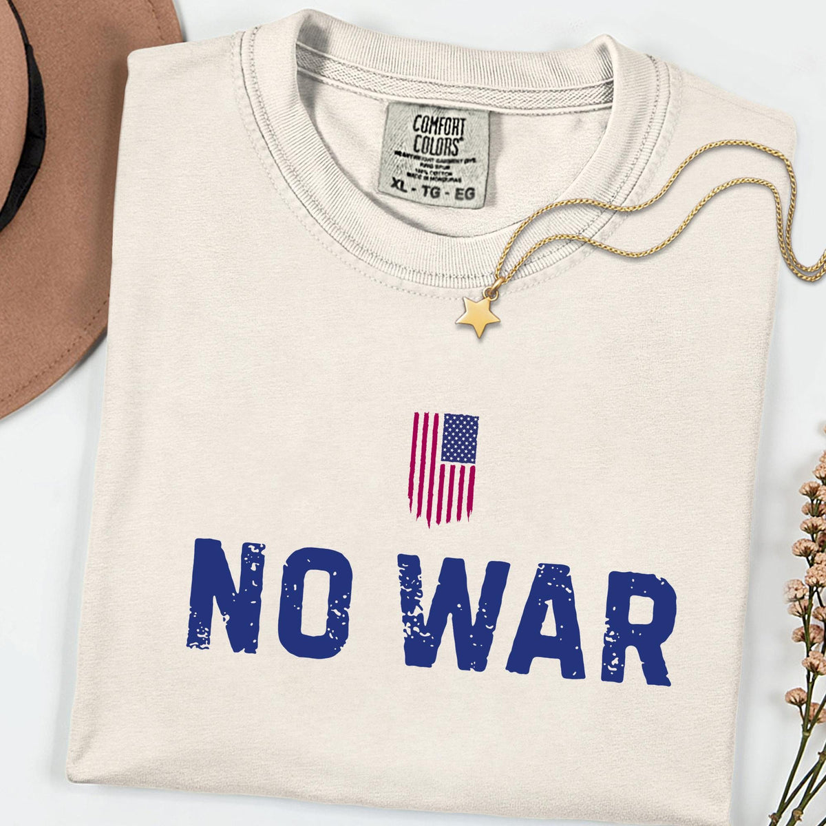 No War USA Flag Comfort Colors® Unisex T-Shirt,Retro Peace Protest Shirt, Activist Rally Tee, Anti War Statement Top
