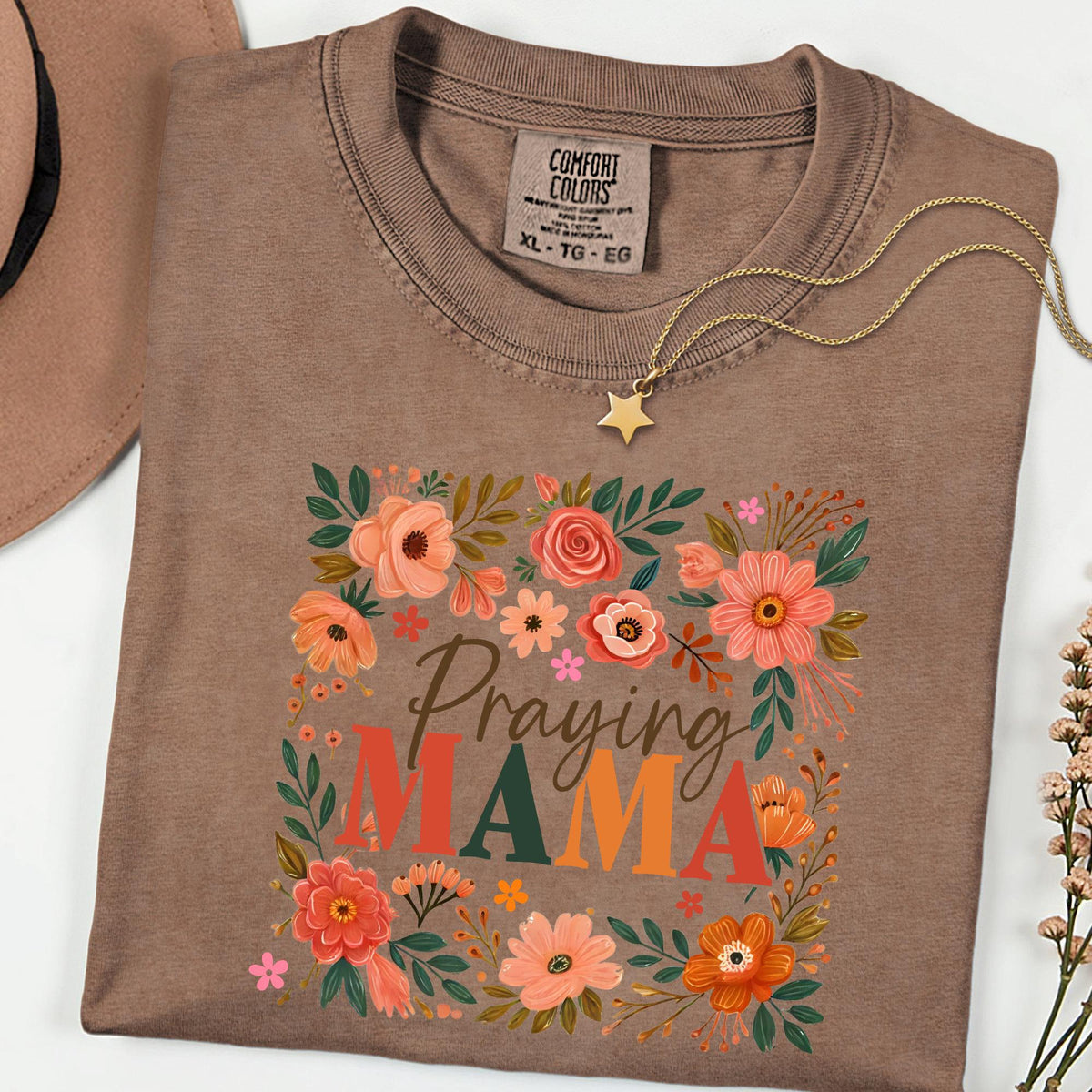 Comfort Colors® Praying Mama Shirt, Floral Faith Mom Tee, Christian Mother’s Day Gift, Inspirational Church Outfit for Women