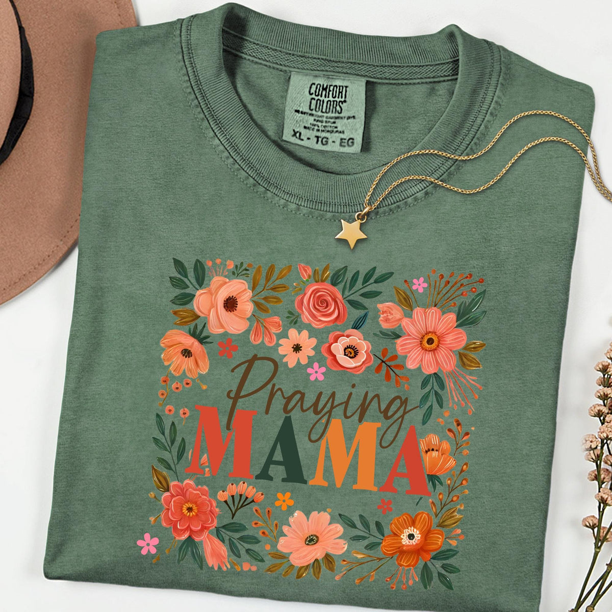 Comfort Colors® Praying Mama Shirt, Floral Faith Mom Tee, Christian Mother’s Day Gift, Inspirational Church Outfit for Women