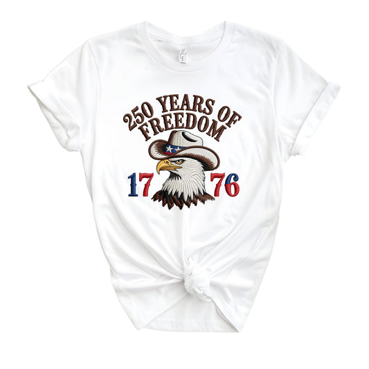 250 Years of Freedom 1776 Shirt,  Embroidery-Look Print USA Shirts, American Patriotic Tee 4th of July Gift