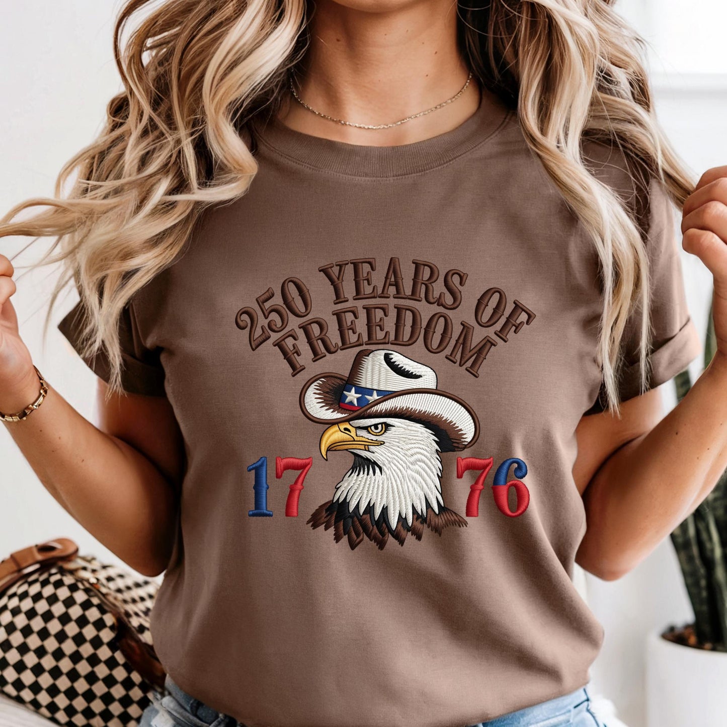Comfort Colors® 250 Years of Freedom Shirt, Embroidery-Look Print USA Tee, 250th Anniversary Gift