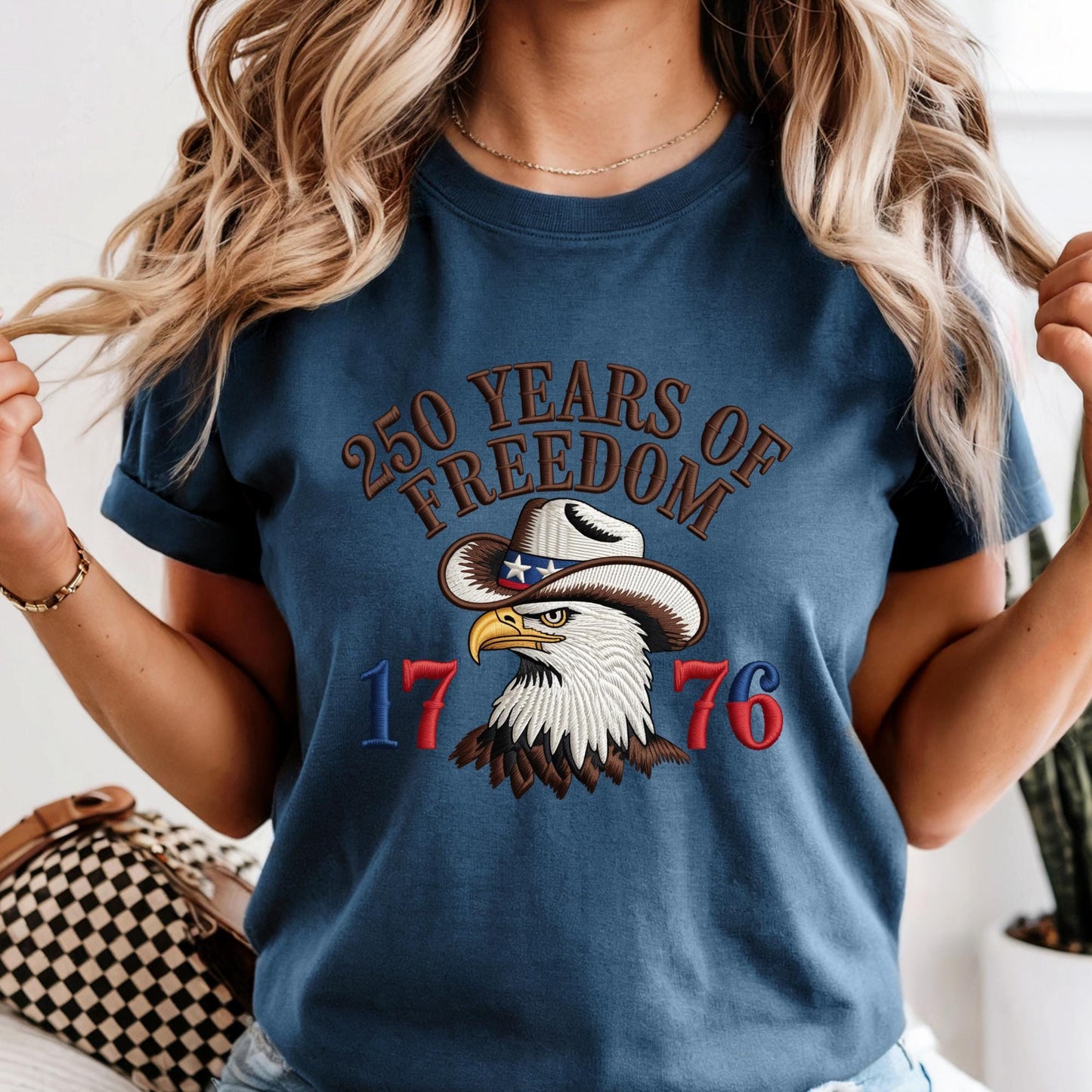 Comfort Colors® 250 Years of Freedom Shirt, Embroidery-Look Print USA Tee, 250th Anniversary Gift