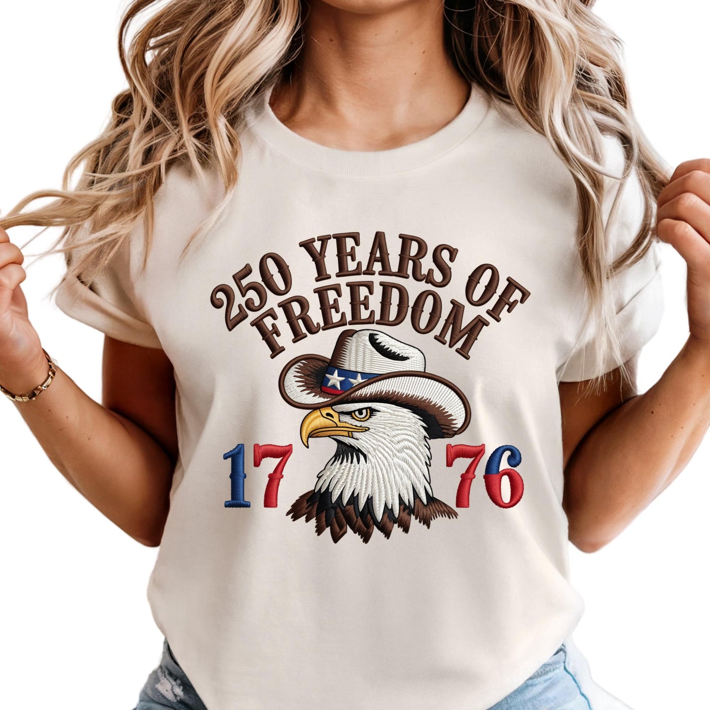 Comfort Colors® 250 Years of Freedom Shirt, Embroidery-Look Print USA Tee, 250th Anniversary Gift