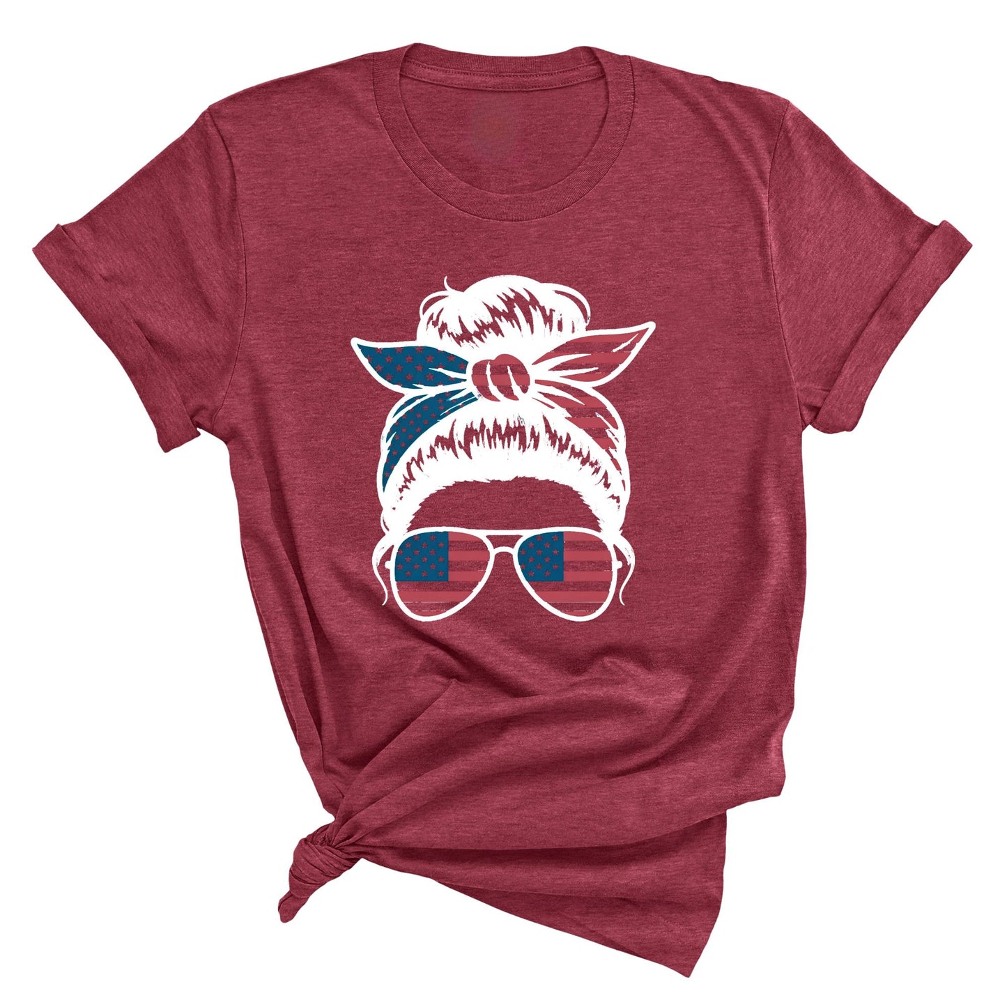 American Mama Shirt, USA Messy Bun  T-shirt, Mothers Day 4th of July Gift