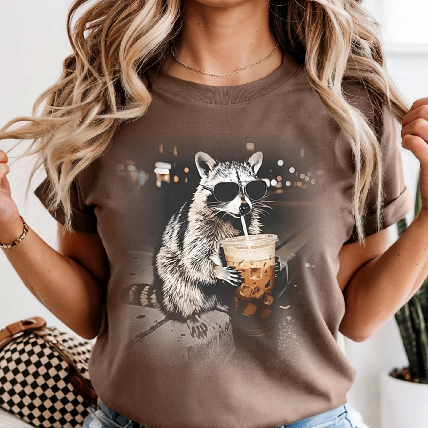 Comfort Colors® Raccoon Drinking Iced Coffee Shirt | Animal Meme Tee | Funny Coffee Lover Raccoon Shirt | Unisex Graphic T Shirt