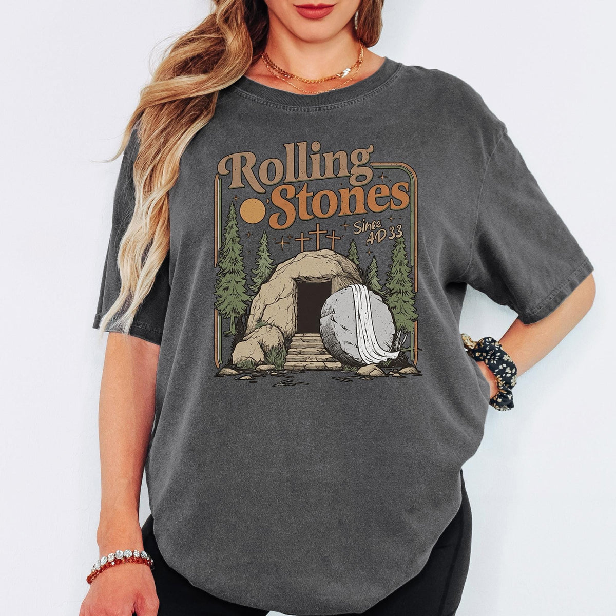 Christian Easter Rolling Stones Shirt, Comfort Colors® He Is Risen Jesus Graphic Tee, Faith Based Religious T-Shirt