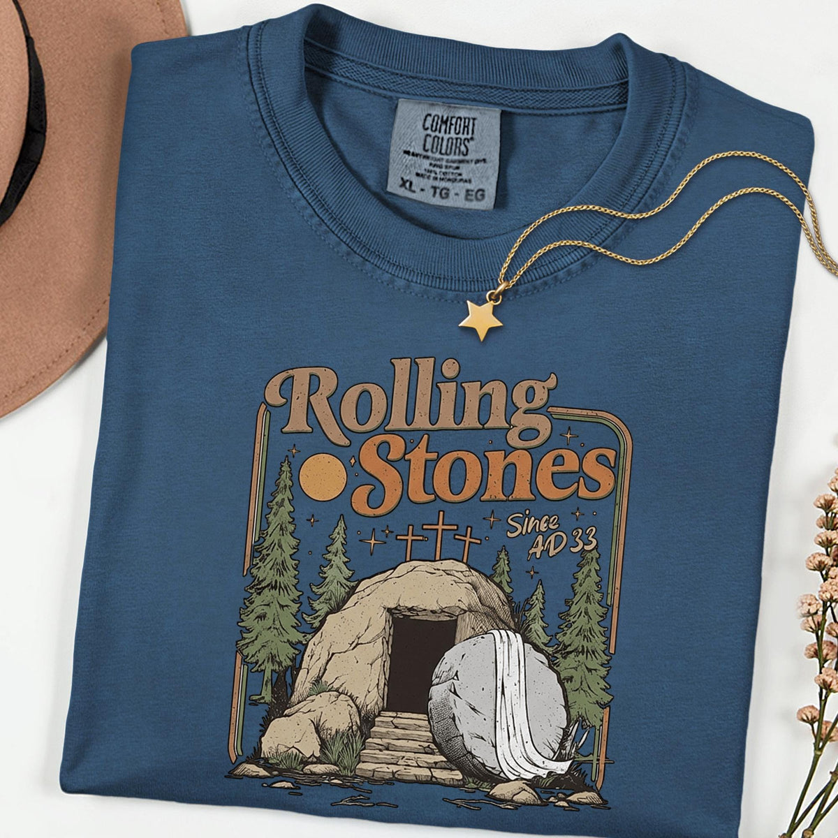 Christian Easter Rolling Stones Shirt, Comfort Colors® He Is Risen Jesus Graphic Tee, Faith Based Religious T-Shirt