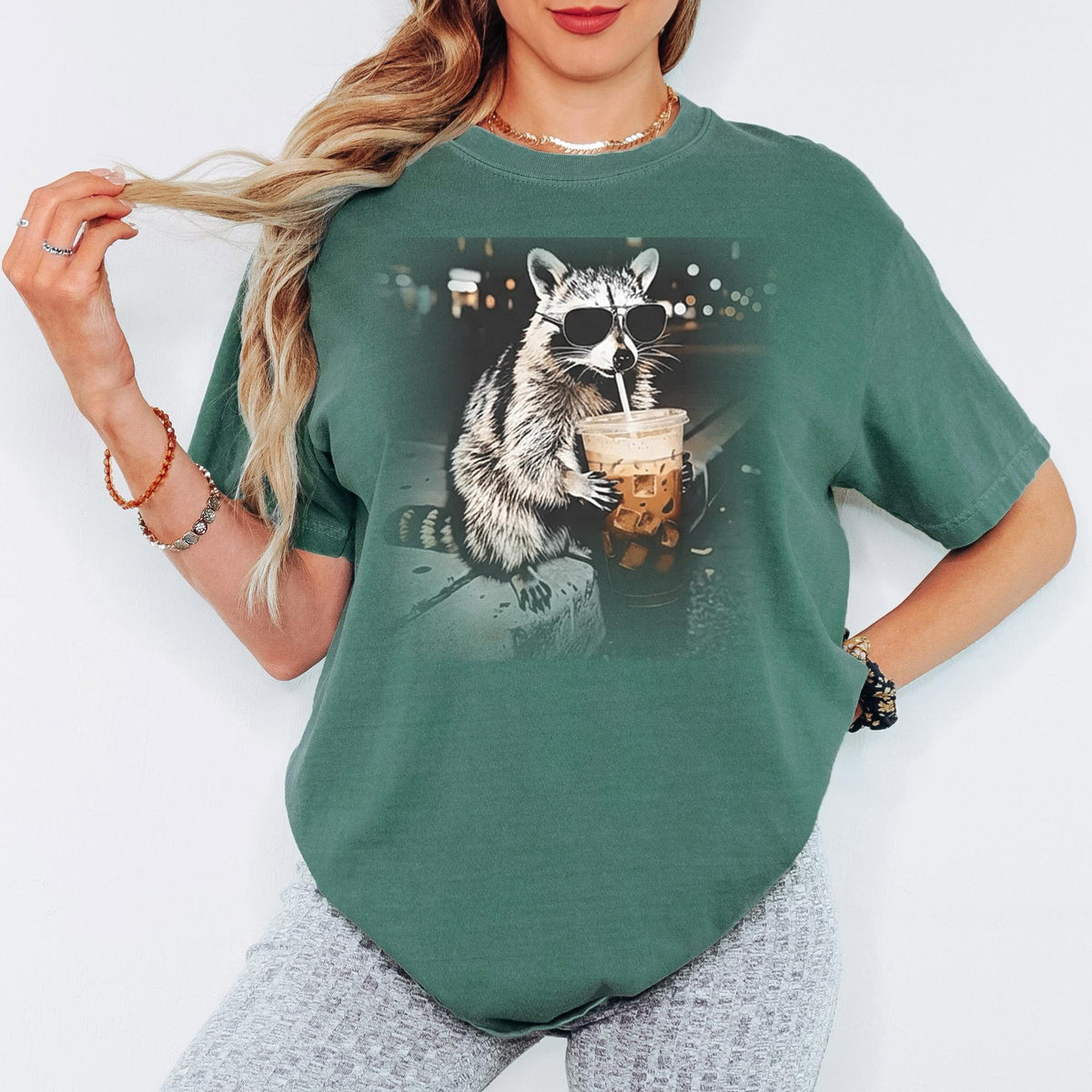 Comfort Colors® Funny Raccoon Iced Coffee Shirt, Cute Animal Meme Graphic Tee, Coffee Addict Unisex T-Shirt
