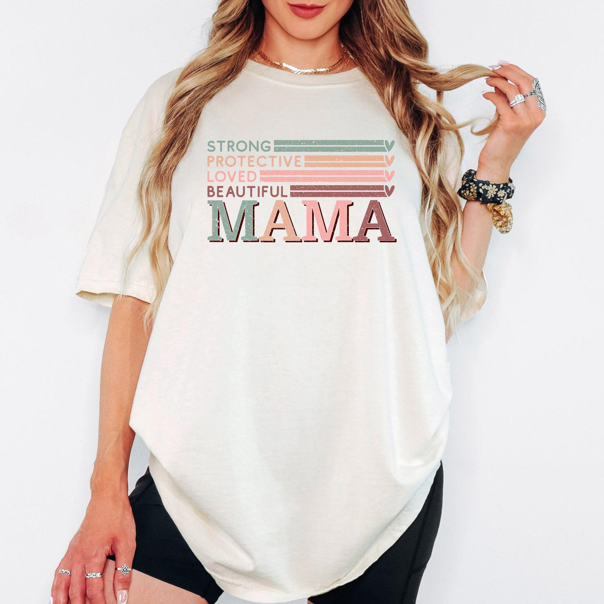 Comfort Colors® Strong Protective Loved Beautiful Mama Shirt, Vintage Retro Mom Graphic Tee, Trendy Mother’s Day Gift T-Shirt