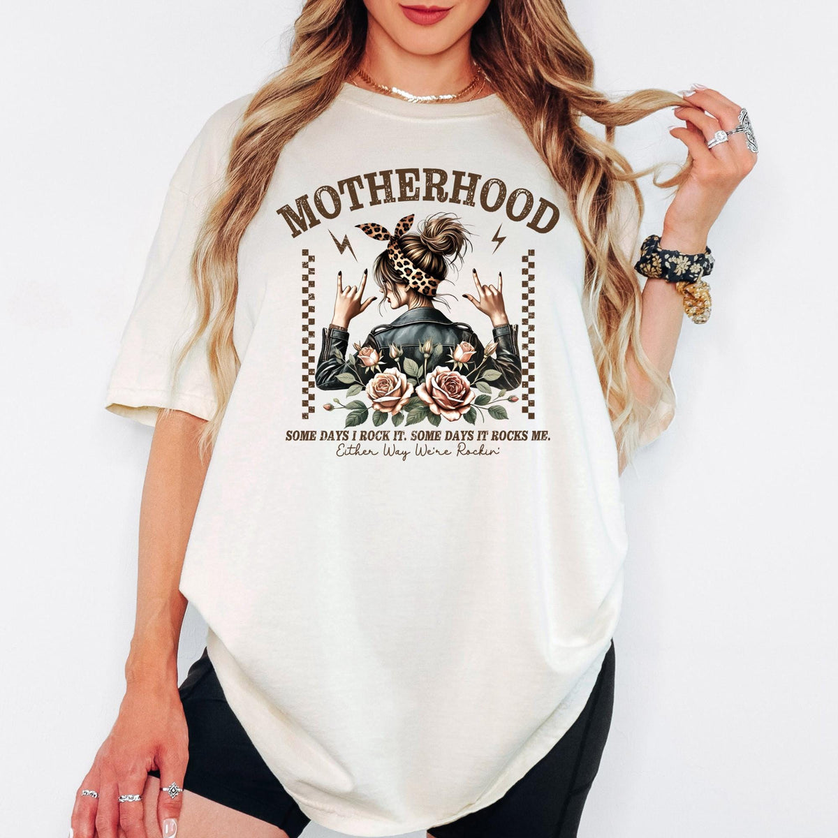 Comfort Colors® Motherhood Rocking Tee, Some Days I Rock It, Some Days It Rocks Me Mom Shirt, Trendy Womens Crewneck, Edgy Mom Life Shirt