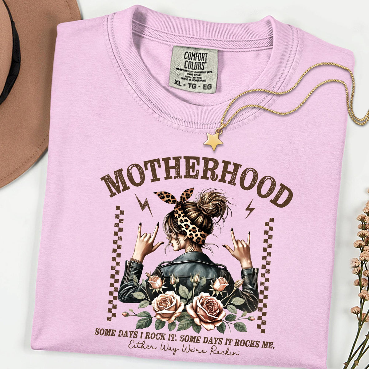 Comfort Colors® Motherhood Rocking Tee, Some Days I Rock It, Some Days It Rocks Me Mom Shirt, Trendy Womens Crewneck, Edgy Mom Life Shirt