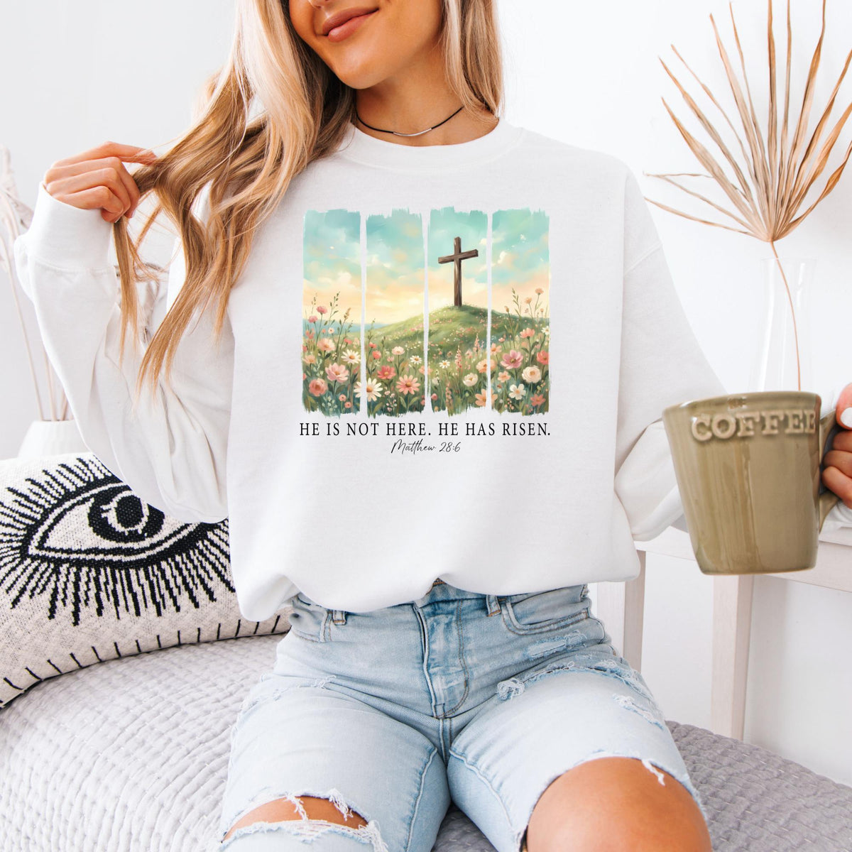 He Is Not Here He Has Risen Sweatshirt,  Christian Easter Bible Verse Crewneck, Faith-Based Jesus Gift, Religious Spring Pullover