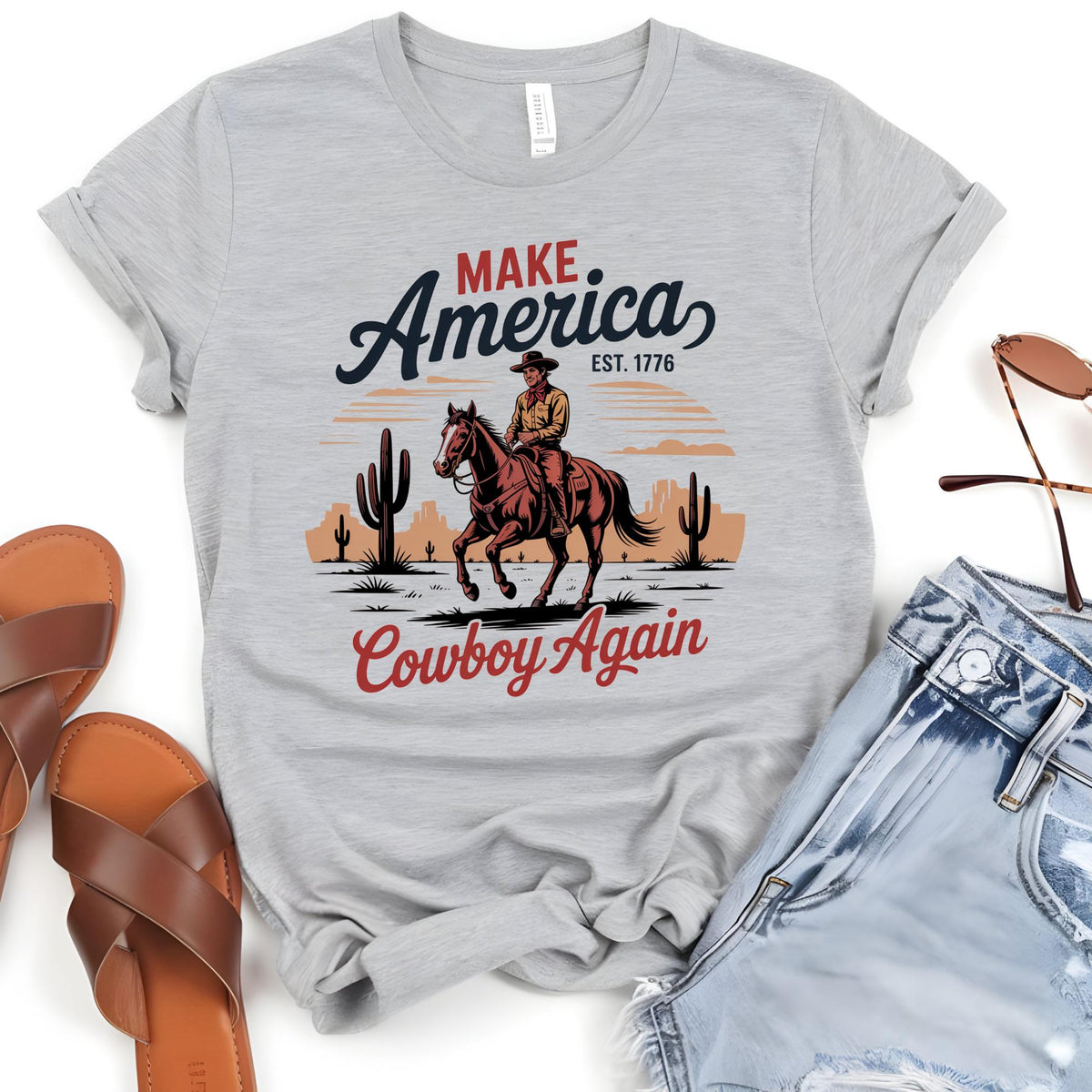 Make America Cowboy Again Western 4th of July T-Shirt