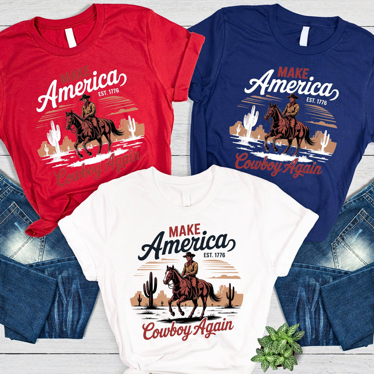 Make America Cowboy Again Western 4th of July T-Shirt