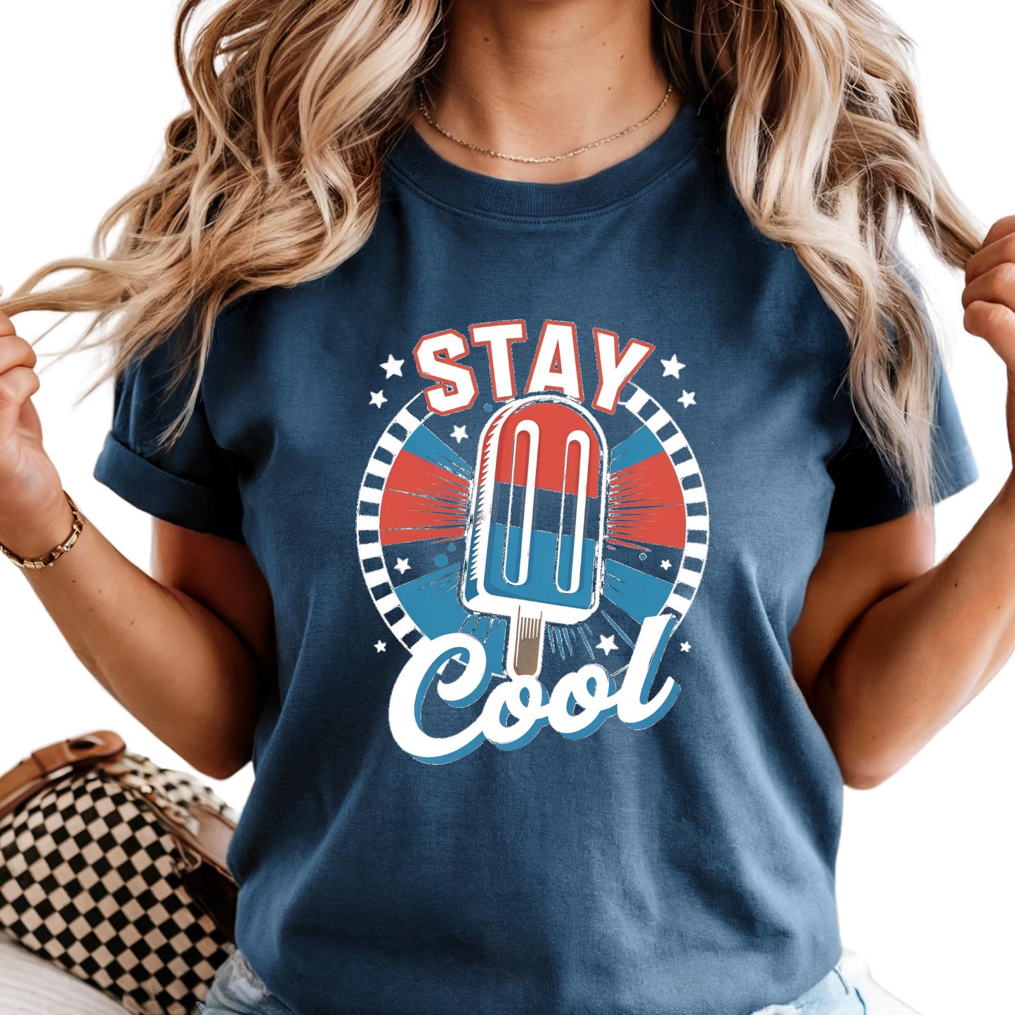 Stay Cool American Ice Cream Shirt, 4th of July Popsicle Graphic Tee – Retro Patriotic T-Shirt