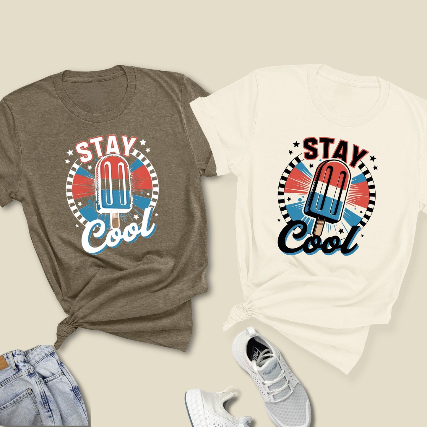 TiStay Cool American Popsicle Shirt, Retro 4th of July Tee, Patriotic Summer Graphic Shirt, Red White Blue Independence Day Shirt