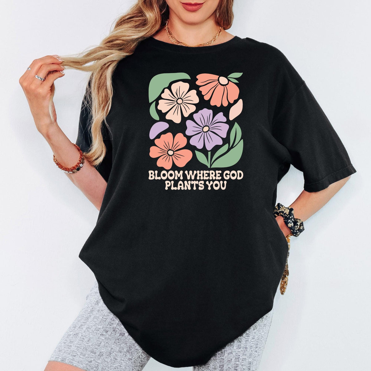 Comfort Colors® Bloom Where God Plants You Shirt, Christian Floral Faith Tee, Inspirational Scripture T-Shirt, Encouragement Gift