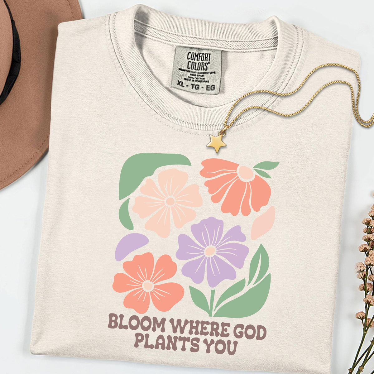 Comfort Colors® Bloom Where God Plants You Shirt, Christian Floral Faith Tee, Inspirational Scripture T-Shirt, Encouragement Gift