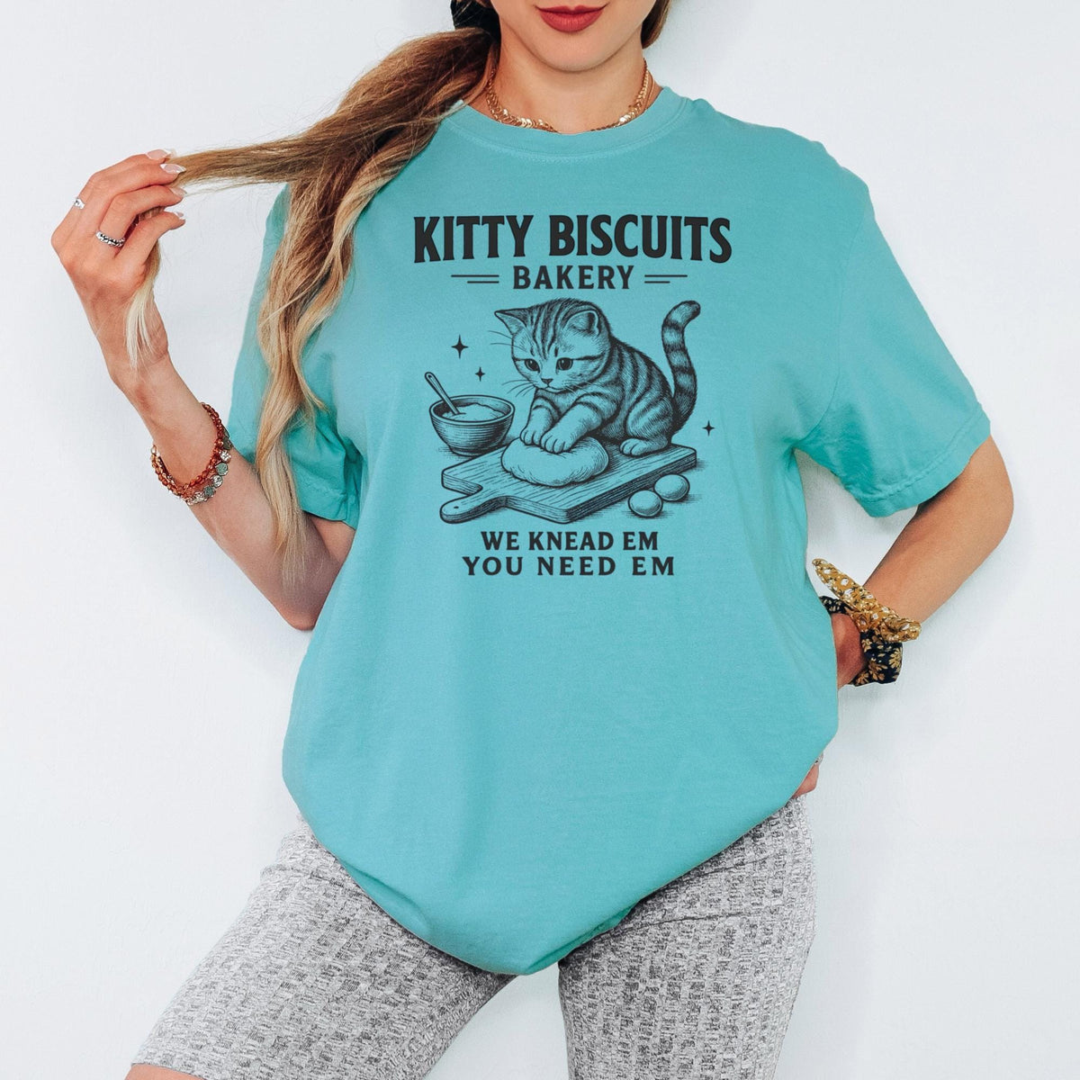 Comfort Colors® Kitty Biscuits Bakery Shirt, Vintage Cat Kneading Dough Tee, Funny Baking Lover Gift, Cute Cat Mom Top