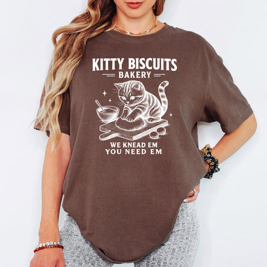 Comfort Colors® Kitty Biscuits Bakery Shirt, Vintage Cat Kneading Dough Tee, Funny Baking Lover Gift, Cute Cat Mom Top
