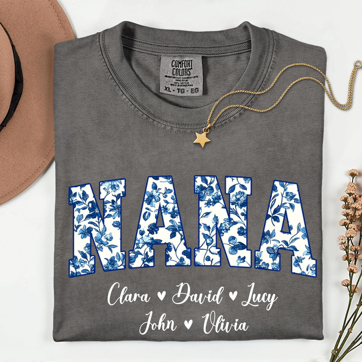 Personalized Gigi Blue Toile Floral Long Sleeve T-Shirt