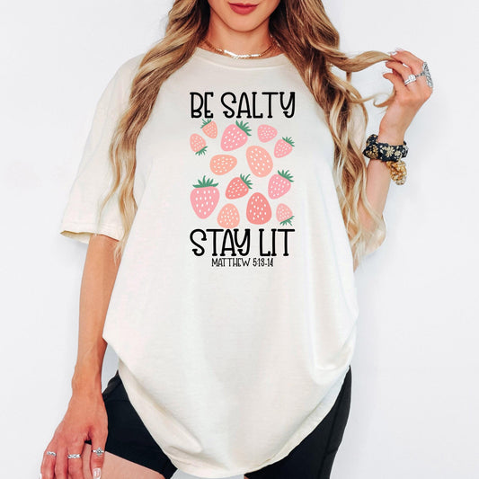 Be Salty Stay Lit Christian Shirt, Matthew 5 13 14 Bible Verse Tee, Comfort Colors® Faith Graphic Top, Religious Gift Idea