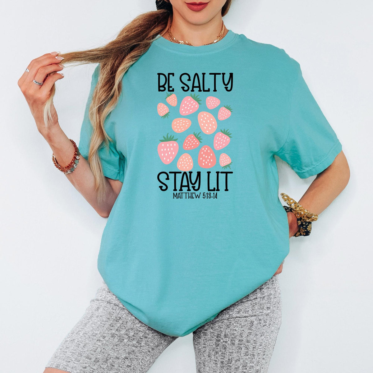 Be Salty Stay Lit Christian Shirt, Matthew 5 13 14 Bible Verse Tee, Comfort Colors® Faith Graphic Top, Religious Gift Idea