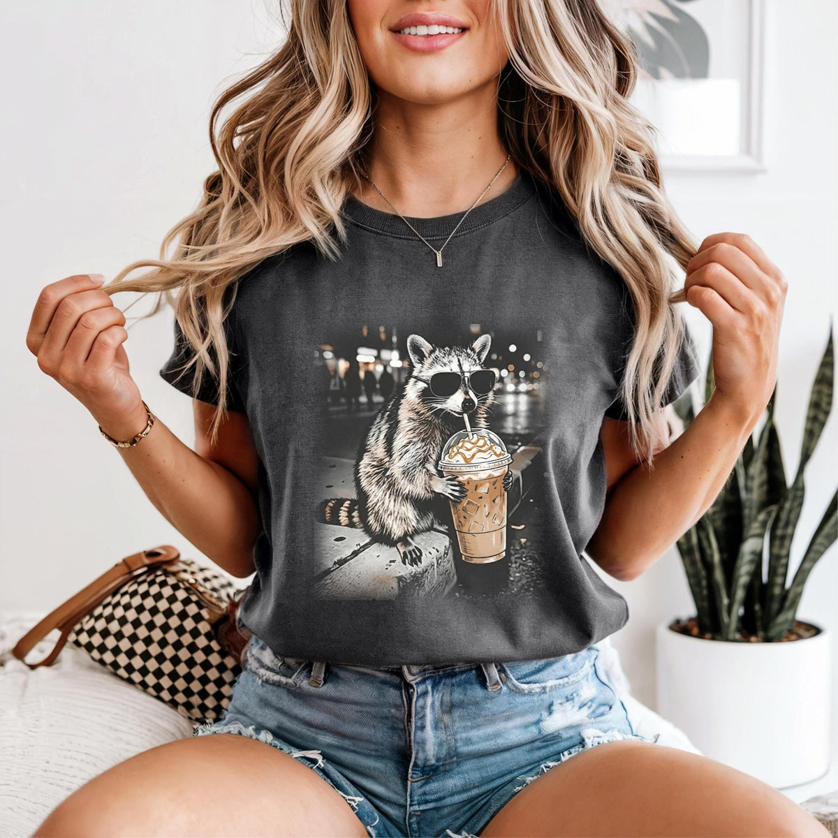 Comfort Colors Iced Coffee Raccoon Shirt | Funny Coffee Lover Graphic Tee | Cute Sarcastic Animal Meme Shirt