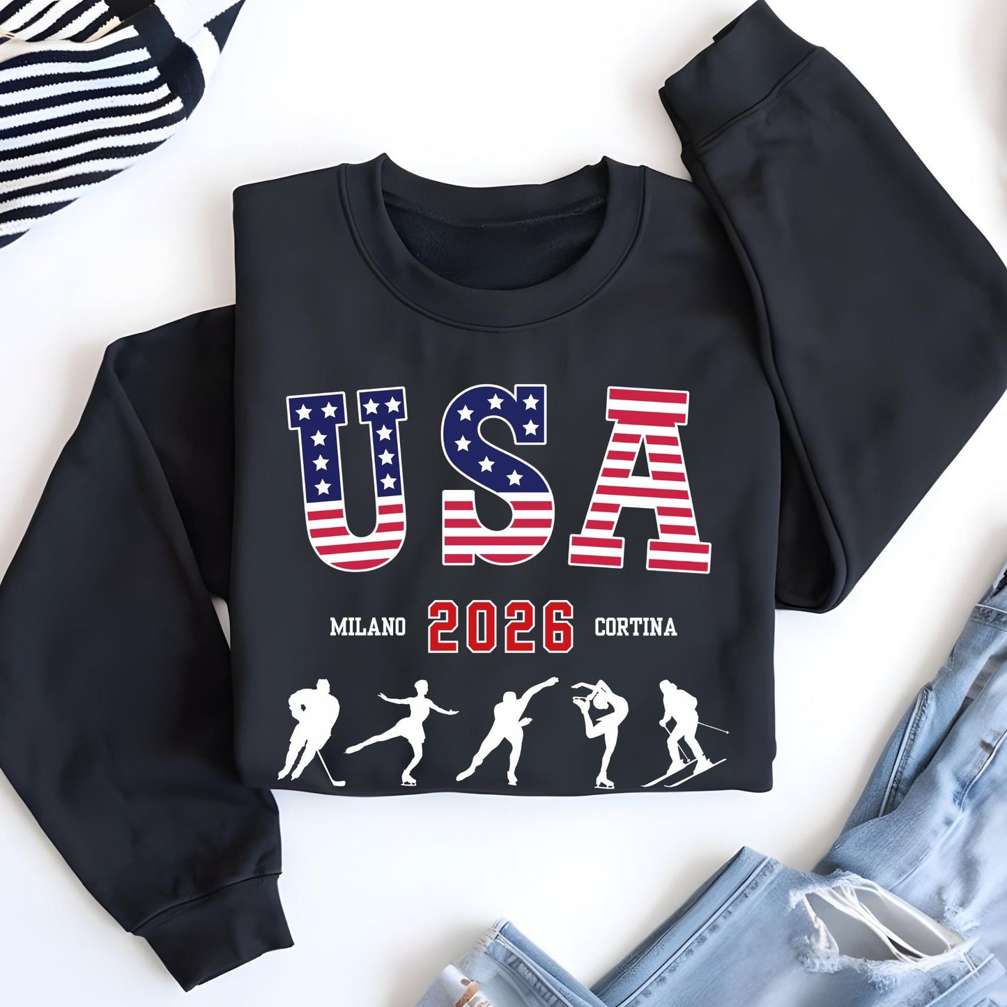 USA Milano Cortina 2026 Sweatshirt, Personalized Family Name Shirt, USA Support Hoodie