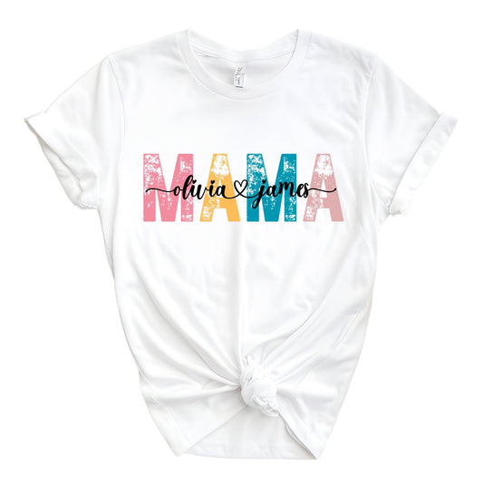 Personalized Mama Shirt, Custom Mom Tee with Kids Name, Mothers Day Shirts, Retro Mama Gift For Women