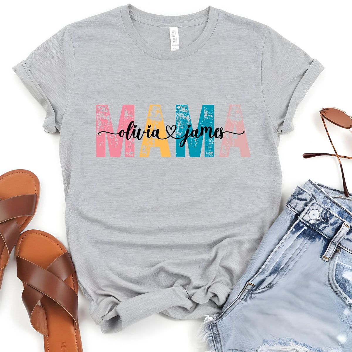 Personalized Retro Mama Custom Kids Name T-Shirt