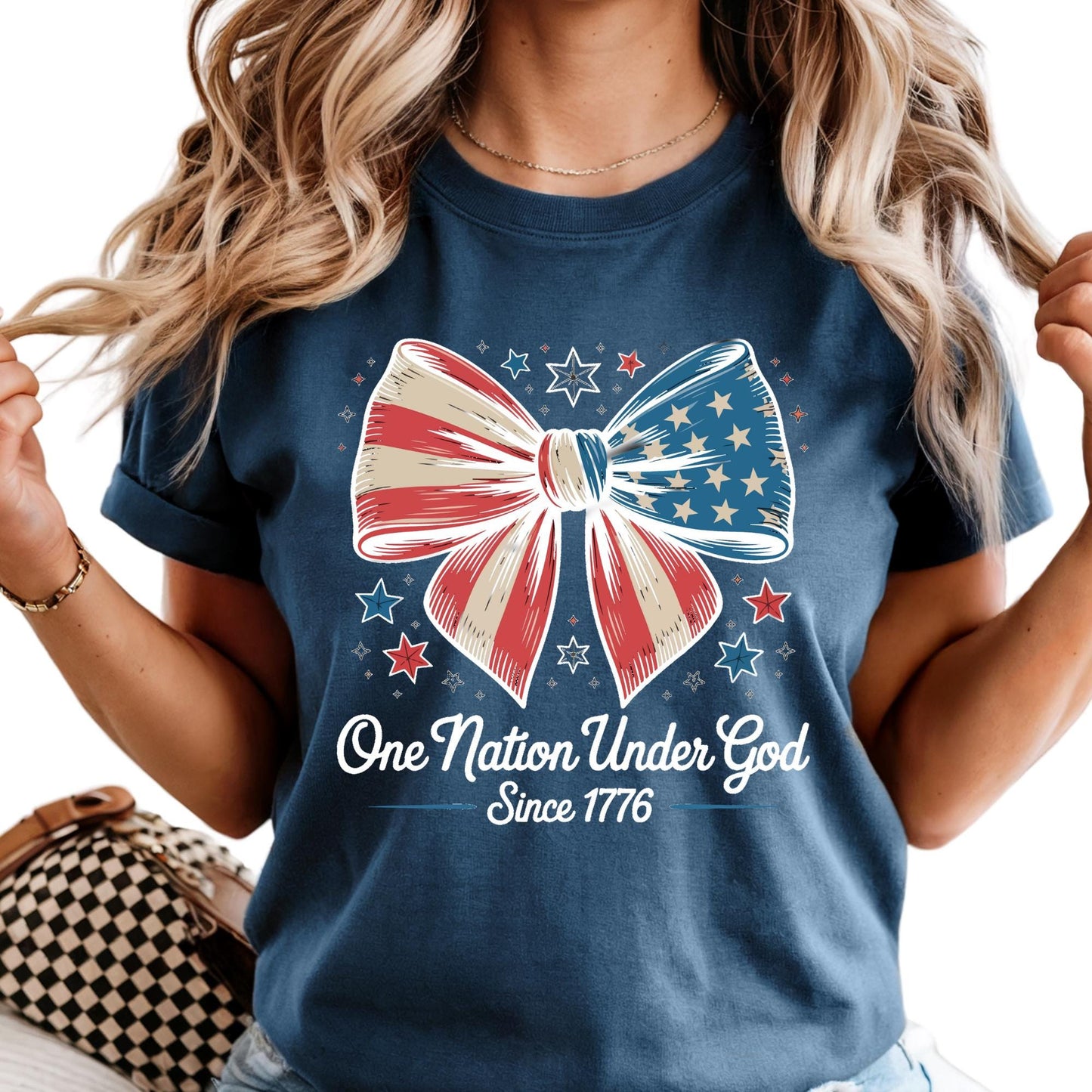 Comfort Colors® One Nation Under God Shirt, Coquette 4th of July Shirt, Patriotic Jesus Shirt, Independence Day Shirt