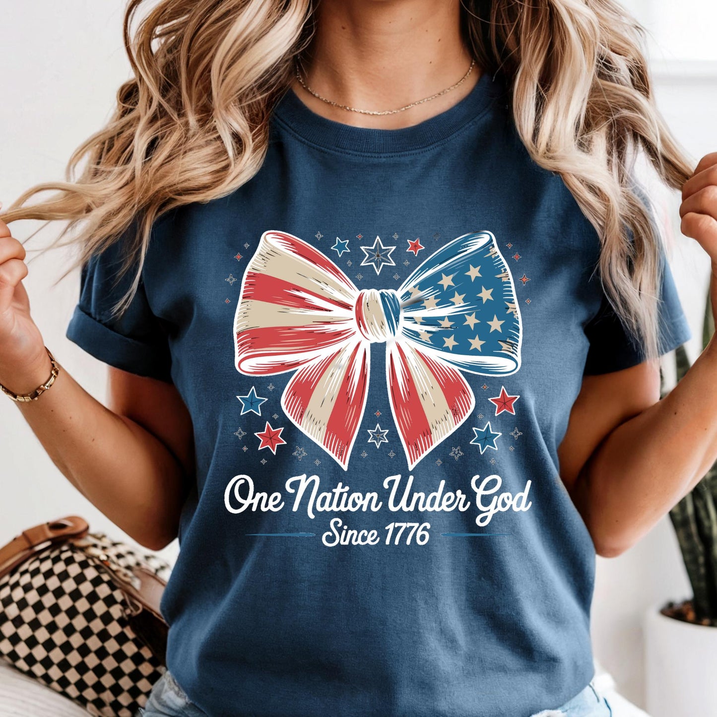 Comfort Colors® One Nation Under God Shirt, Coquette 4th of July Shirt, Patriotic Jesus Shirt, Independence Day Shirt