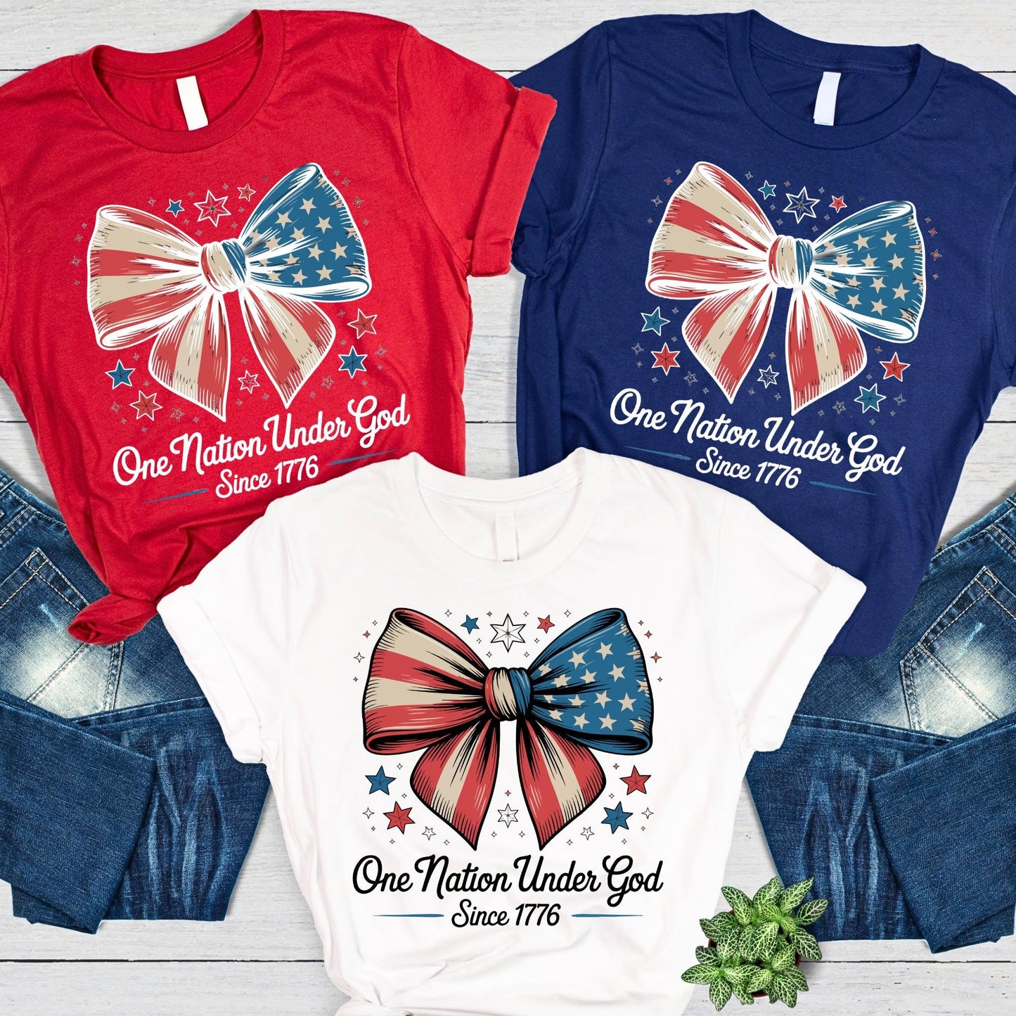 America Flag Coquette Shirt, USA 4th of July Shirts, One Nation Under God Since 1776