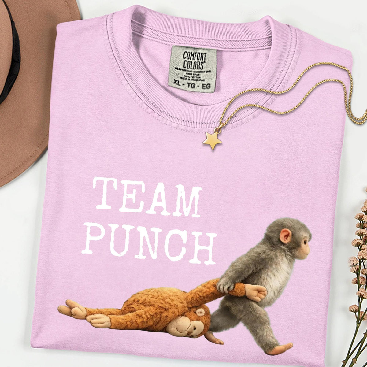 Team Punch Viral Monkey Comfort Colors® Graphic Tee, Cute Humor Animal Shirt, Unisex Casual Tee