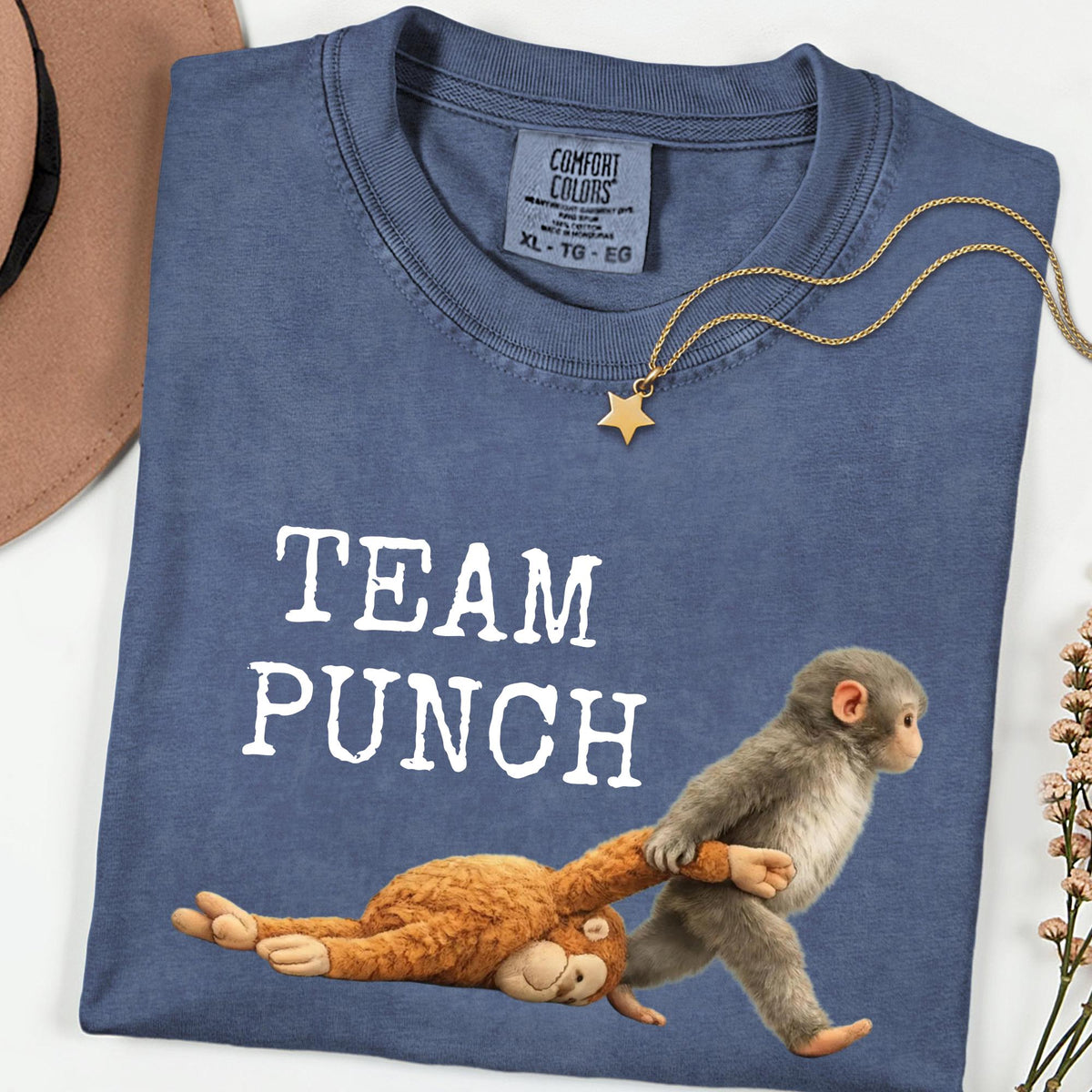 Team Punch Viral Monkey Comfort Colors® Graphic Tee, Cute Humor Animal Shirt, Unisex Casual Tee
