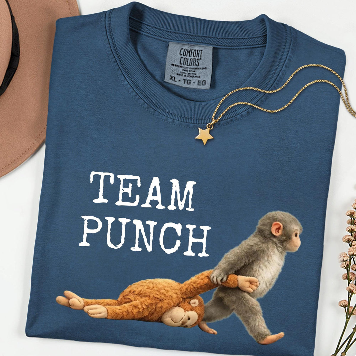 Team Punch Viral Monkey Comfort Colors® Graphic Tee, Cute Humor Animal Shirt, Unisex Casual Tee