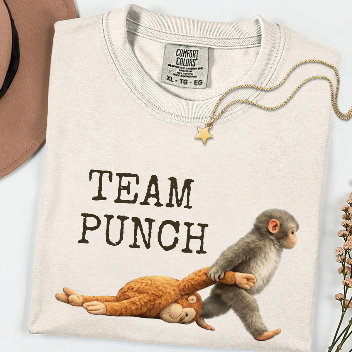 Team Punch Viral Monkey Comfort Colors® Graphic Tee, Cute Humor Animal Shirt, Unisex Casual Tee