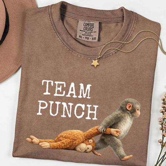Team Punch Viral Monkey Comfort Colors® Graphic Tee, Cute Humor Animal Shirt, Unisex Casual Tee